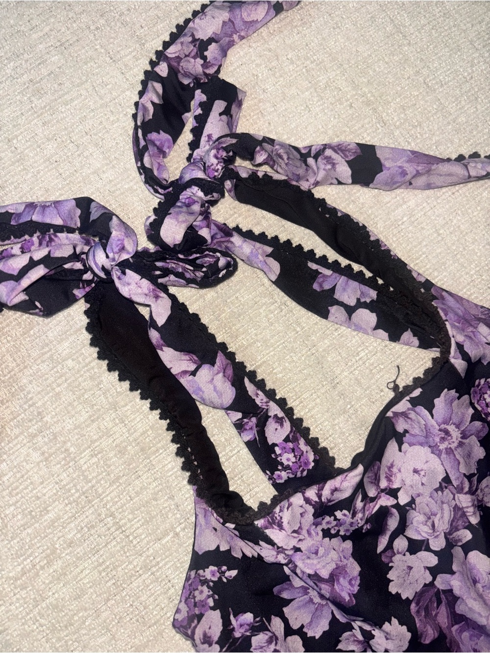 Beach Riot Floral One Piece Swimsuit Small Black Purple Tie Shoulder Floral Swim - Picture 8 of 8